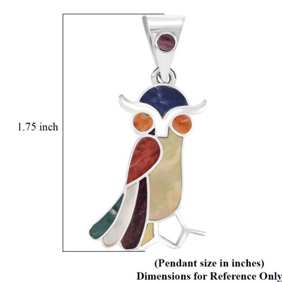 Peruvian Artistry Multi Gemstone 1.10 ctw Owl Pendant Necklace Sterling Silver - Picture 5 of 5